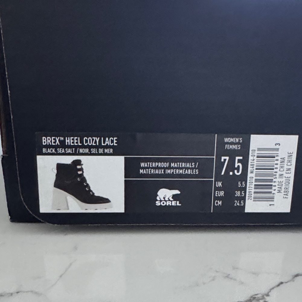 Sorel Waterproof Sherling Brex ChunkyHeel Booties in Black/Sea Salt Size 7.5 - Picture 11 of 11